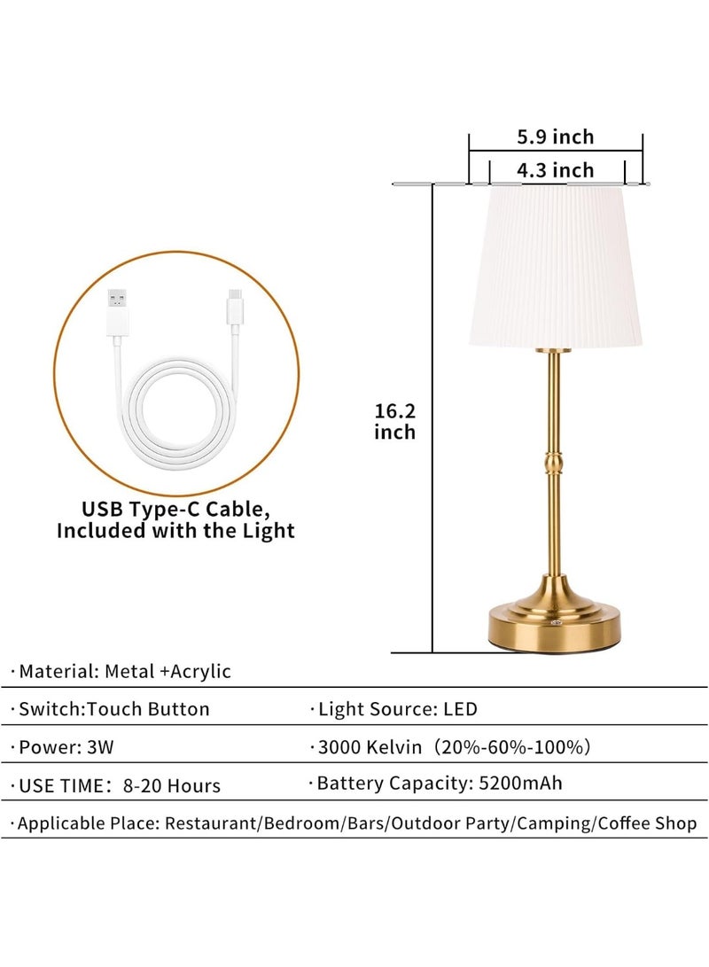 Portable Metal Desk Lamp with Fabric Shade, 5200mAh Rechargeable Touch Lamp Stepless Dimmable, Warm Ambient Bedside Table Light for Home Office (Gold) - Image 2